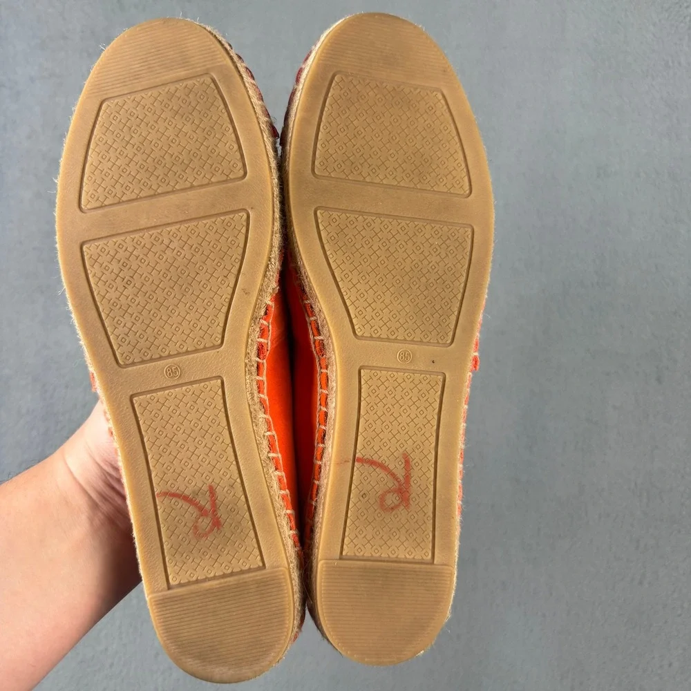 Tory Burch Colorblock Suede Leather Espadrilles Orange Pink Size 8.5 Flat Shoes